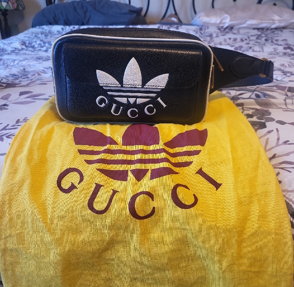 Gucci And Adidas Black and White Belt Bag With Dust Bag